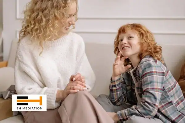 Happy mother and child after sorting child arrangements mediation Hayle